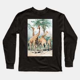 Victorian Giraffe Illustration Long Sleeve T-Shirt